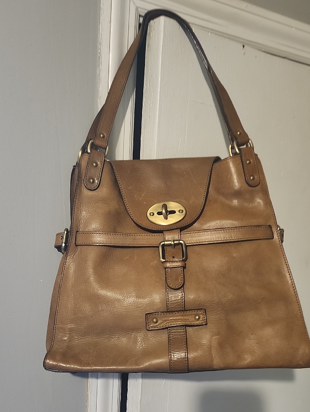 Paolo Masi Tan Leather Shoulder Bag with Gold Hardware